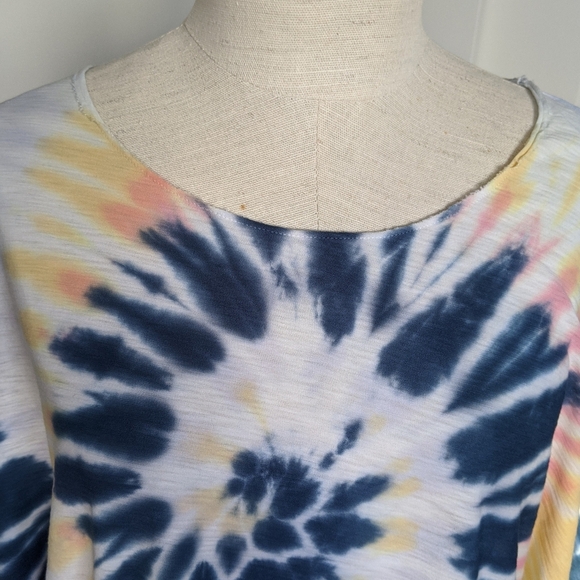 Nation LTD Top Crop Pima Cotton Spiral Tie Dye Elbow Length Batwing Multi L NWT - Picture 5 of 14